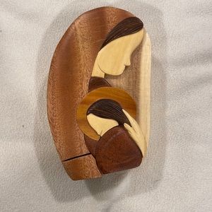 Handcrafted wooden box with Mary and Jesus